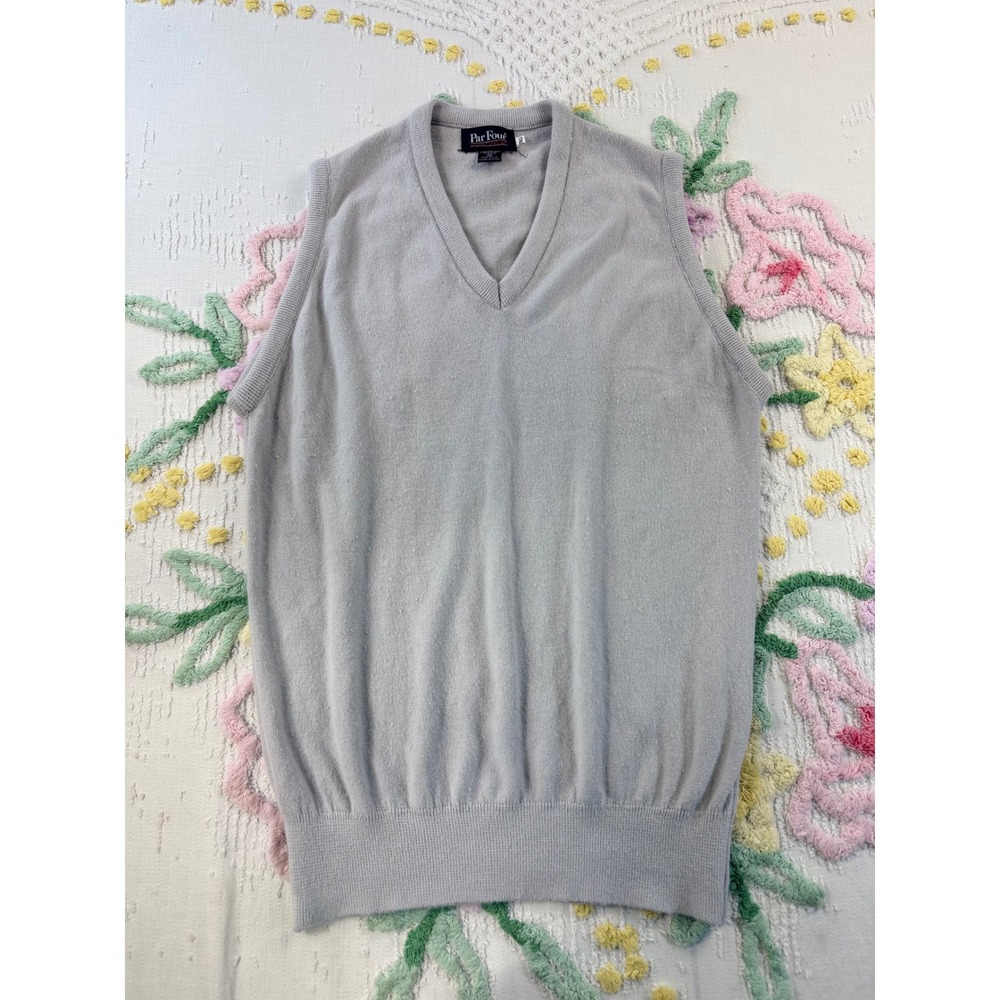 Par Four Sportswear Vintage Gray V-Neck Sweater Vest Mens Medium‎ Tall Acrylic